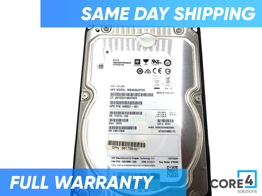 HP 862141-001 4TB SAS 12G MIDLINE 7.2K LFF - 861756-B21