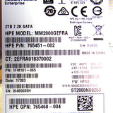 HP 765869-001 2TB SATA 6G MIDLINE 7.2K SFF - 765455-B21