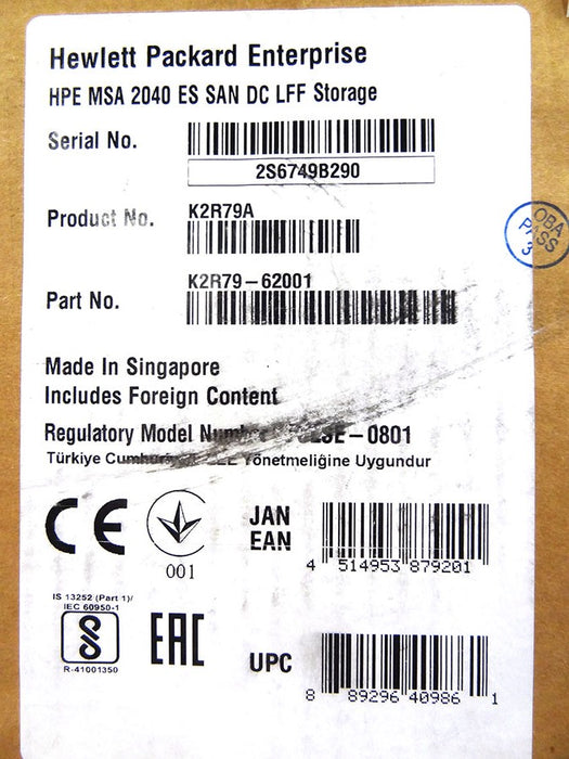 HP K2R79A MSA 2040 ES LFF SAN ARRAY DUAL CONTROLLER