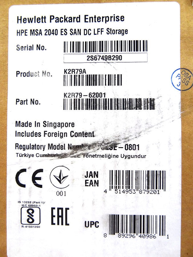 HP K2R79A MSA 2040 ES LFF SAN ARRAY DUAL CONTROLLER