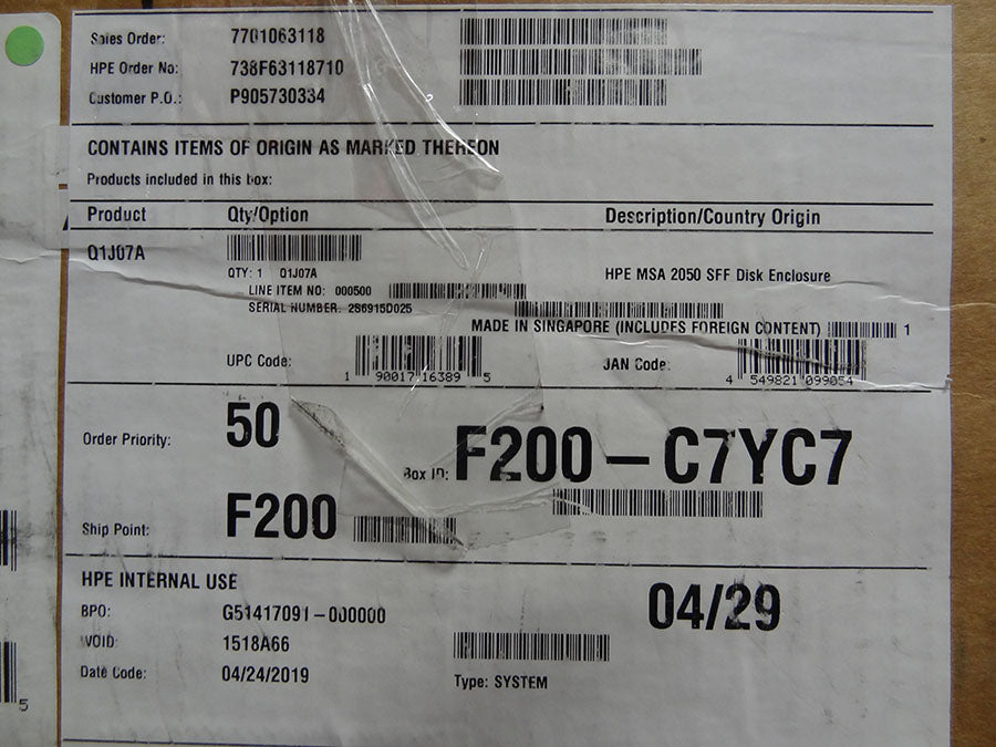 HP Q1J07A HPE MSA 2050 SFF DISK ENCLOSURE - 876133-001