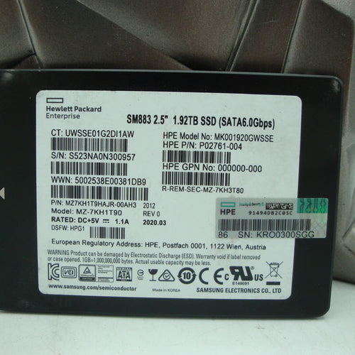 HP MK001920GWSSE HPE 1.92TB SATA RI SFF SC DS SSD