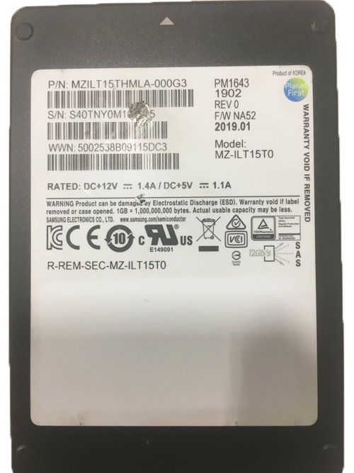SAMSUNG MZILT15THMLA-000G3 SAMSUNG MZ-ILT15T0 15.36TB SAS SSD