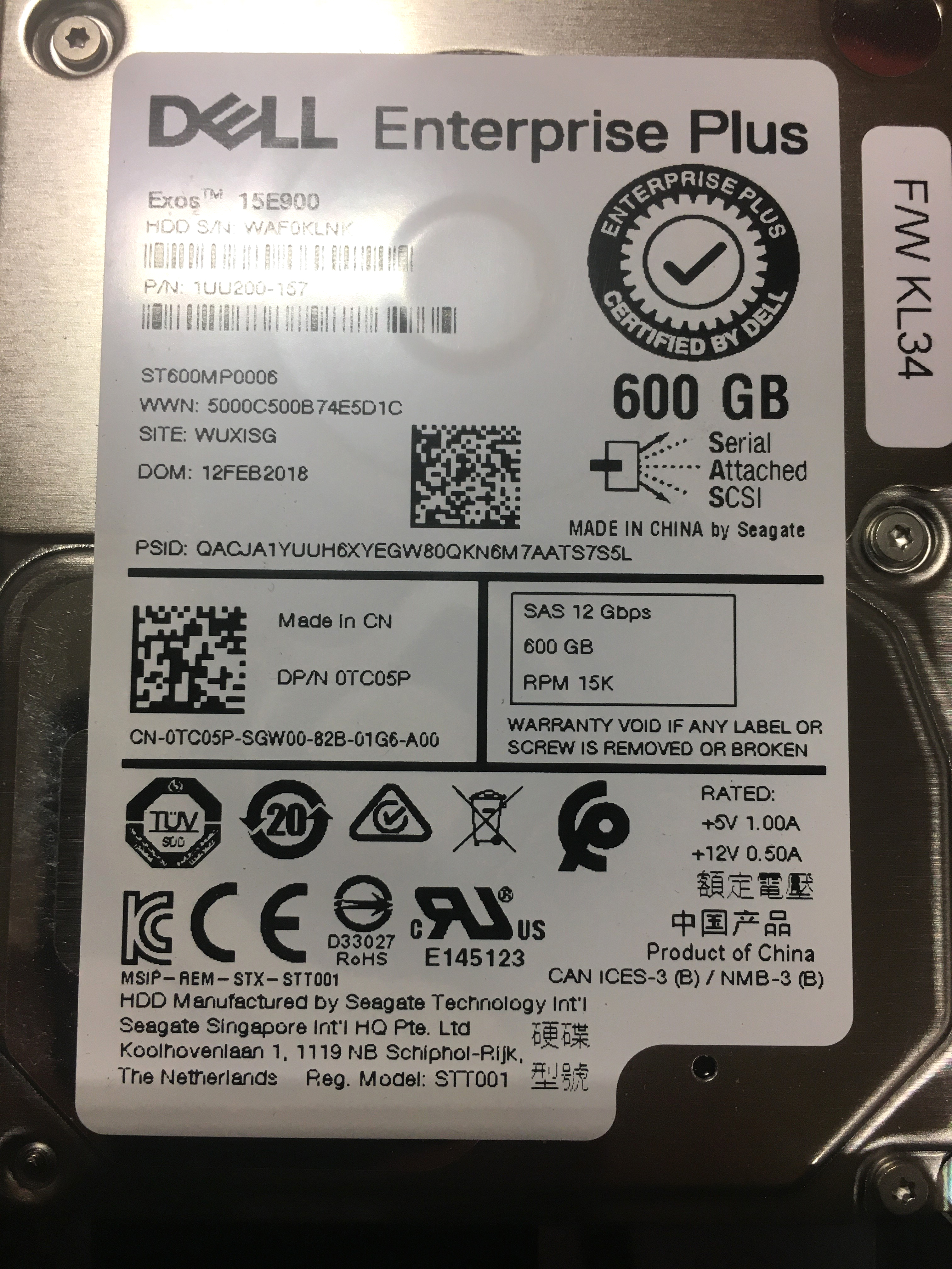 DELL TC05P 600GB 15K SAS 2.5 12G