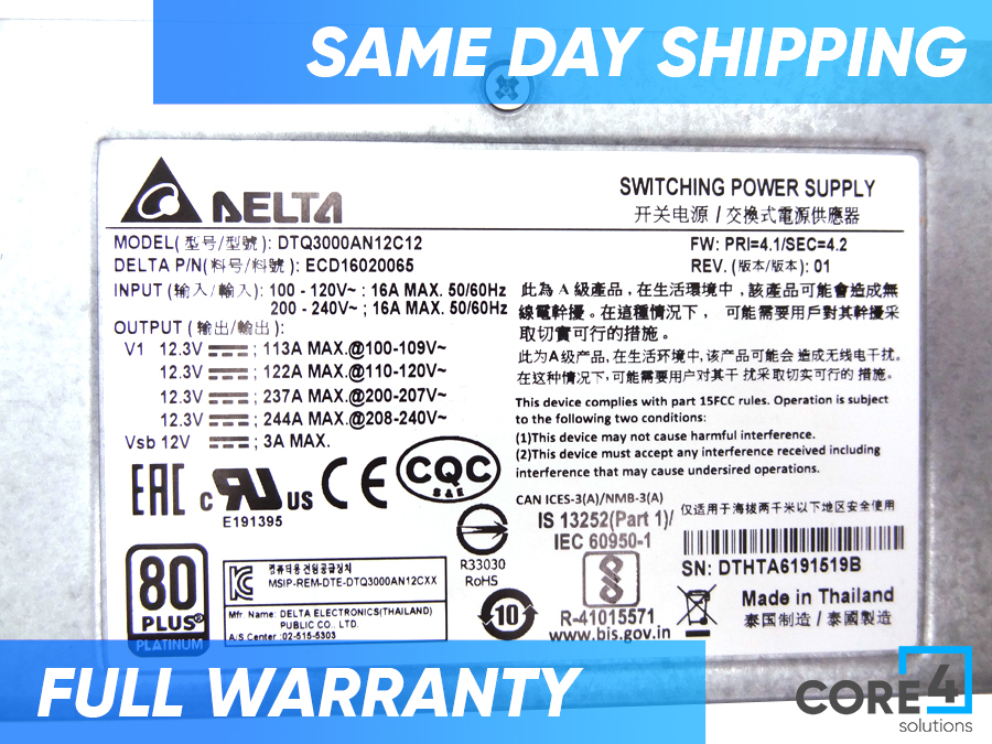 HP 207-0006-001 PSU,RPS,3000W,90-264VRMS,12.3V,DELTA,CHAMELEON AF/HF