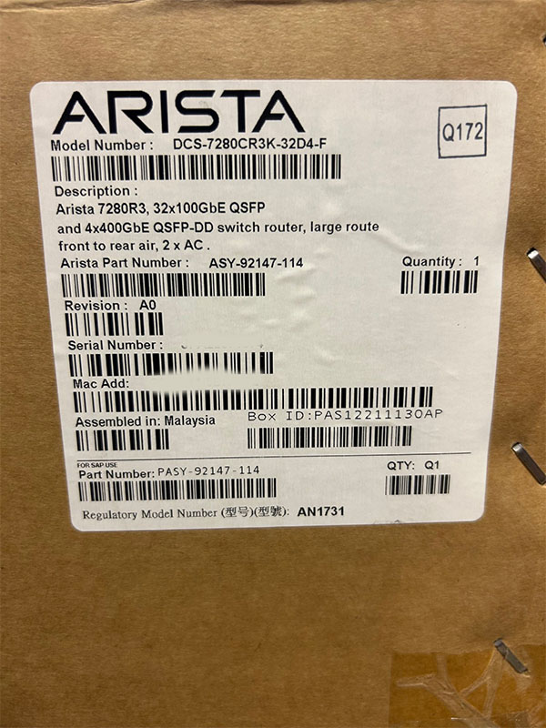 ARISTA DCS-7280CR3K-32D4-F 7280R3, 32x100GbE QSFP & 4x400GbE QSFP-DD Switch Router F-R