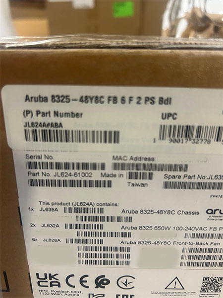 HP JL624A HPE ARUBA 8325-48Y8C FB 6 F 2 PS BL