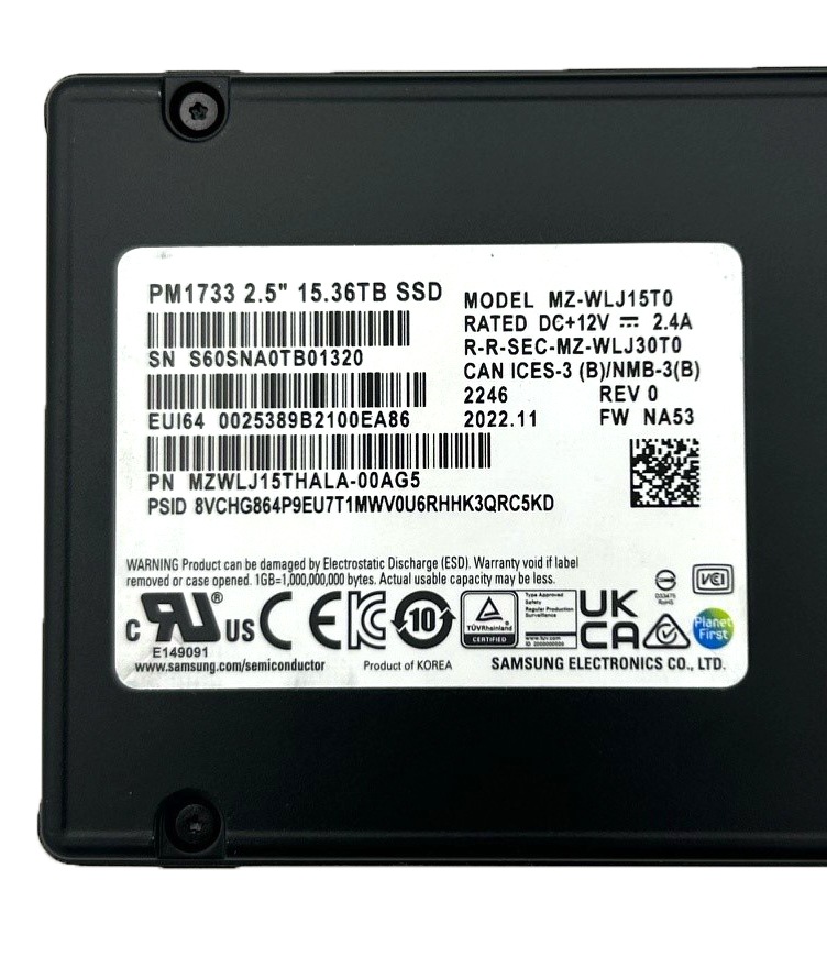 SAMSUNG MZ-WLJ15T0 15.36TB PM1733 2.5 U.2 4.0 NVMe SSD