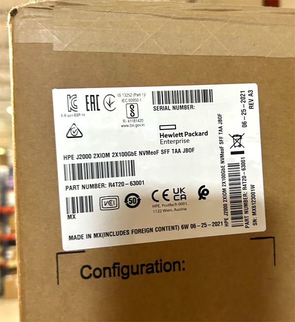 HP R4T20A HPE J2000 DUAL IOM 2X100GBE NVME-OF SFF TAA-COMPLIANT