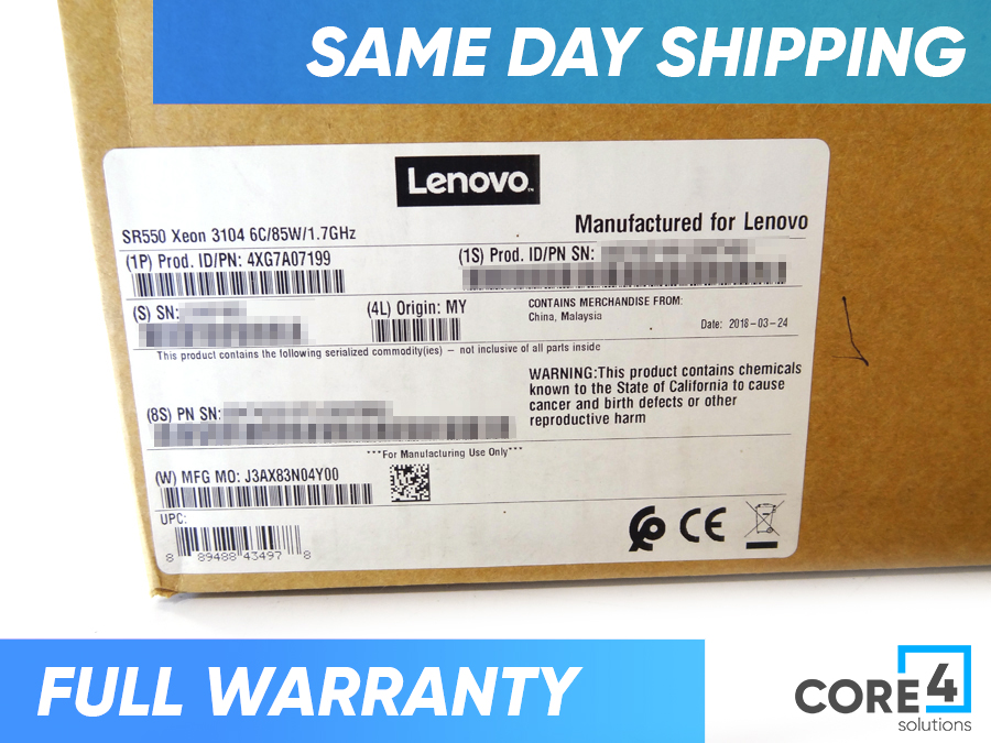 LENOVO 4XG7A07199 SR550 Xeon 3104 6c/85W/1.7GHz *New Sealed*