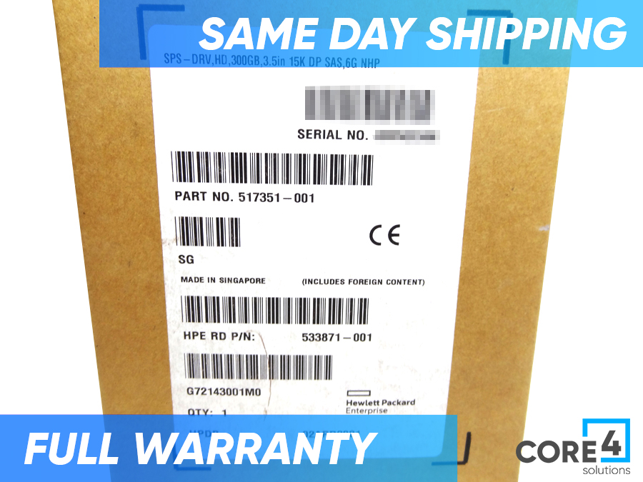 HP 517351-001 300GB 6G 3.5 15K DP LFF NHP HD *New Bulk* - 516824-B21
