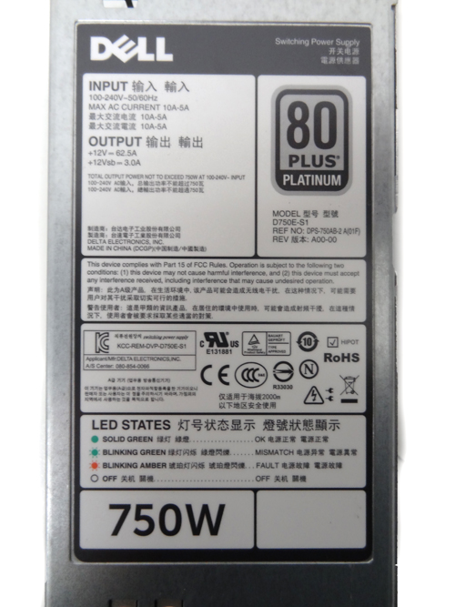 DELL 5NF18 750 WATT REDUNDANT POWER SUPPLY FOR POWEREDGE R820 R720 R720 XD