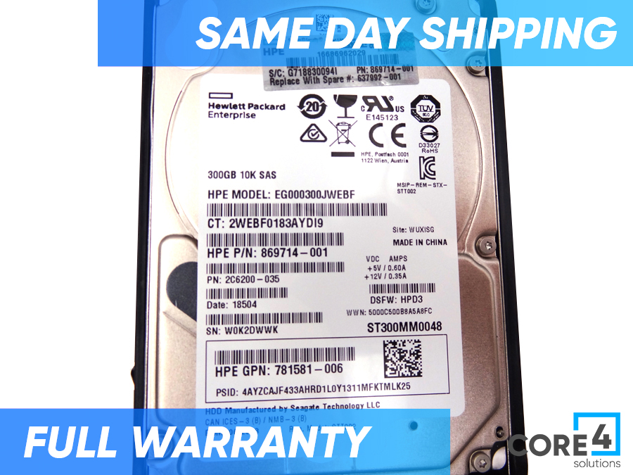 HP 637992-001 300GB 10K 6G SFF SAS HDD *New Bulk*