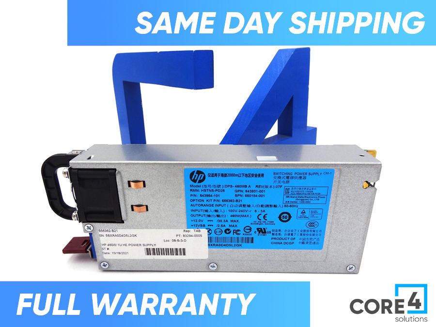 HP 656362-B21 460W 1U HE POWER SUPPLY - 660184-001, 643954-001, 643954-301