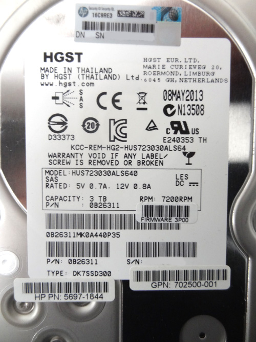 HP 702500-001 HP 3PAR 3TB 6GB 3.5 SAS DRIVE 