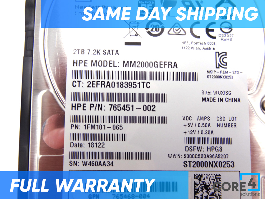 HP 765455-K21 2TB 7.2KRPM SC 2.5 6G SATA *New Sealed* - 765455-B21, 765869-001
