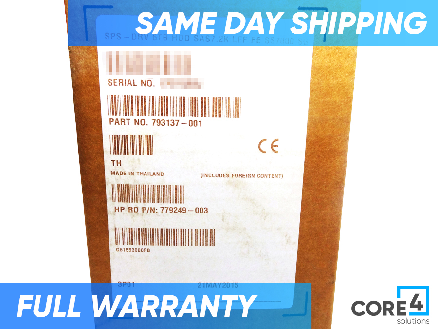 HP 793137-001 6TB 7.2K 3.5 SAS FE SS7000 SG HD *New Bulk* - K0F29A 