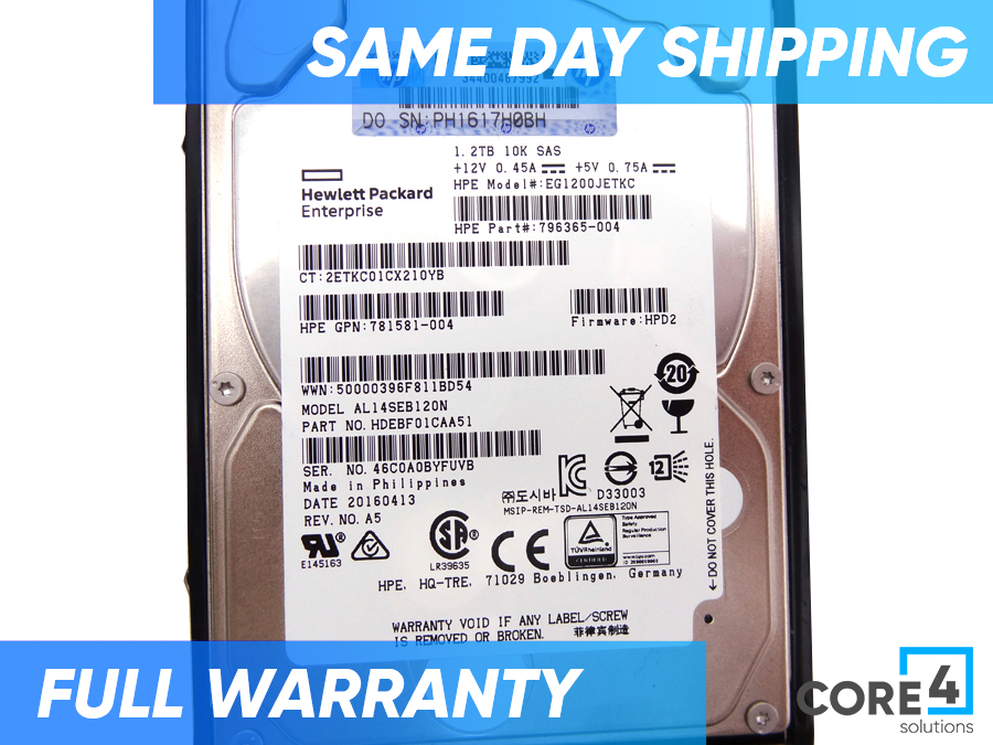 HP 796365-004 1.2TB SAS 12G 10K SFF SC HDD
