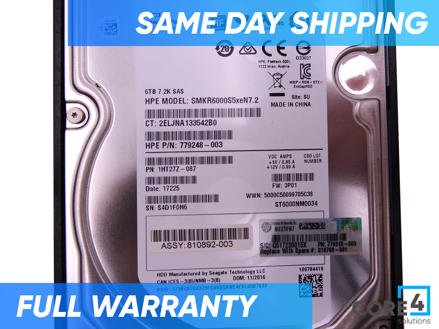 HP 810768-001 3PAR 8000 6TB SAS 7.2K LFF *New Bulk* - K2P96A, K2P96B