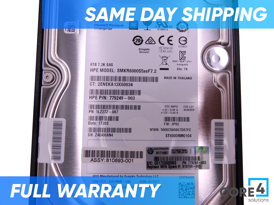 HP 810769-001 3PAR 8K 6TB+SW 7.2K LFF FE HDD *New Bulk* - K2P86A, K2P86B