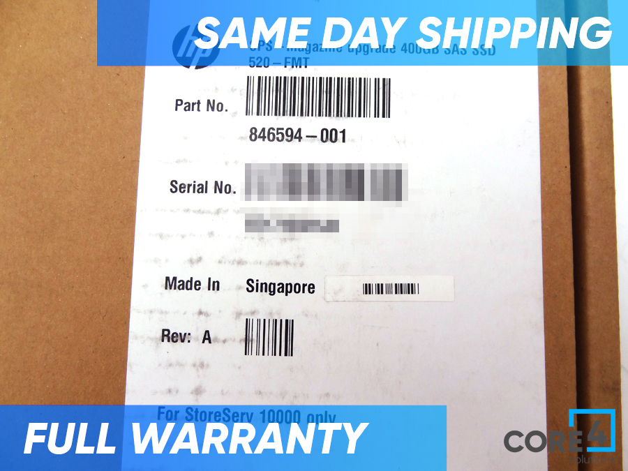 HP 846594-001 3PAR STORESERV 10000 400GB SSD *New Bulk* - P9B43A, 847027-001