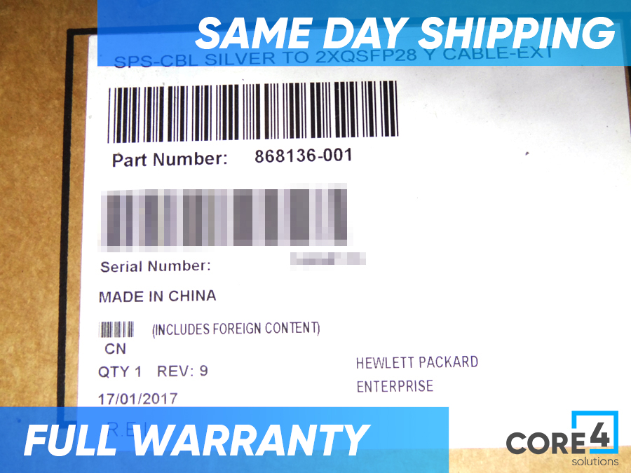 HP 868136-001 SILVER TO QSFP28 Y CABLE *New Sealed* - 868355-001