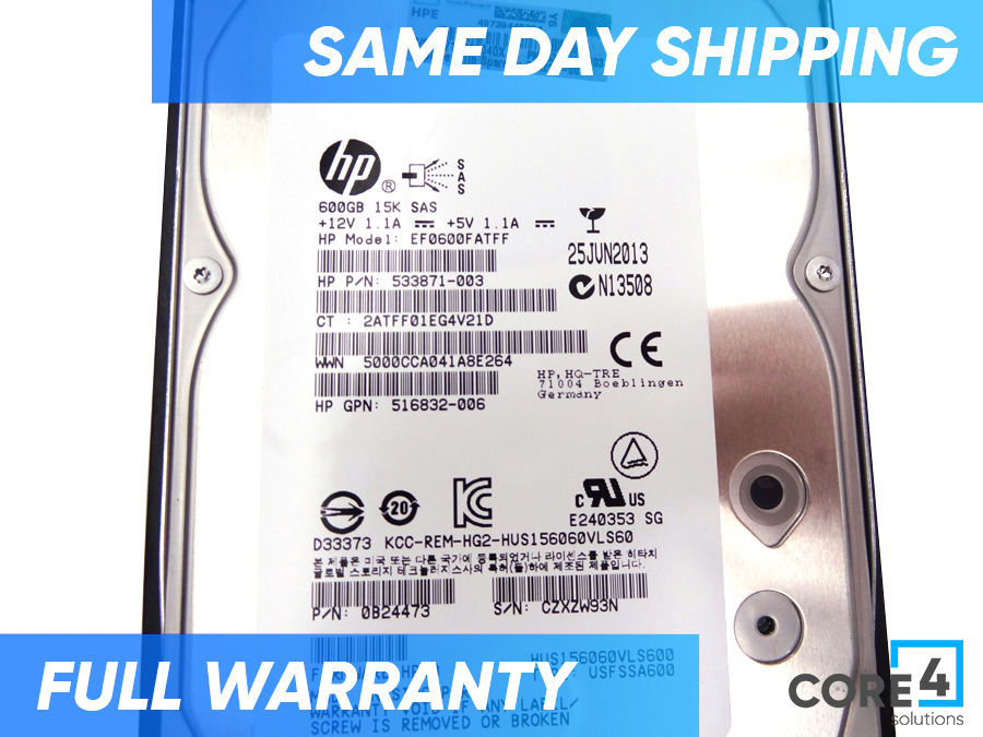HP 868222-001 600GB 15K 6G 3.5INCH SAS HDD - 516828-B21, 574758-B21, 517354-001, 516810-003, 575056-001, 666968-B21