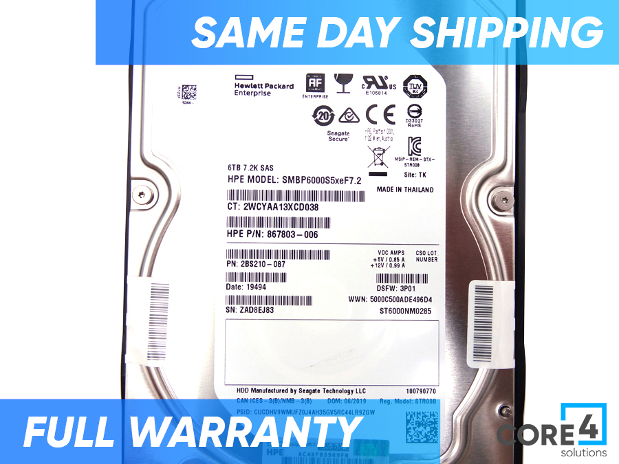 HP 871870-001 3PAR 20000 6TB SAS 7.2K LFF FIPS - J8S18A, J8S18B, 809603-001