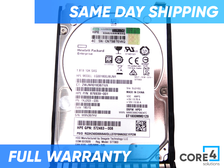 HP 872738-001 1.8TB SAS 12G SFF 10K DS HDD - 872481-B21 