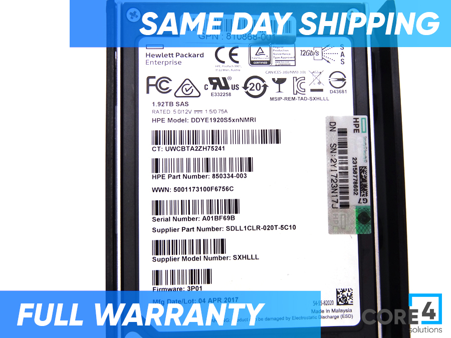 HP 873103-001 3PAR 1.92TB SAS SFF MLC SSD - P9M37A 