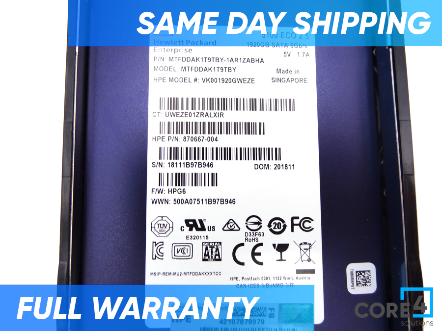 HP 875657-001 1.92TB SATA MLC 6G 2.5IN RI SSD - 875513-B21 