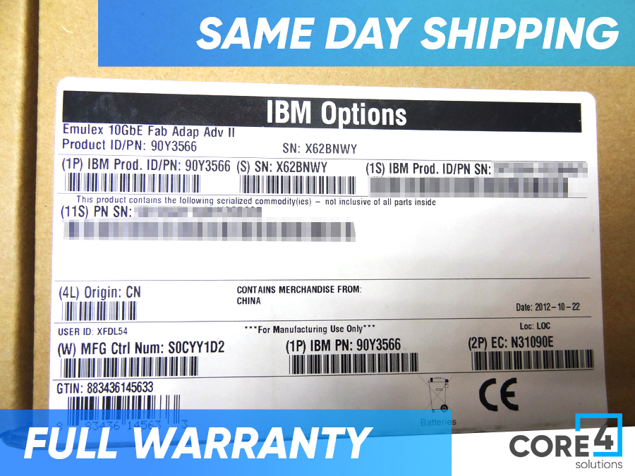 IBM 90Y3566 EMULEX 10GBE VIRTUAL FABRIC ADT ADV *New Sealed* - 90Y3568, 90Y3569