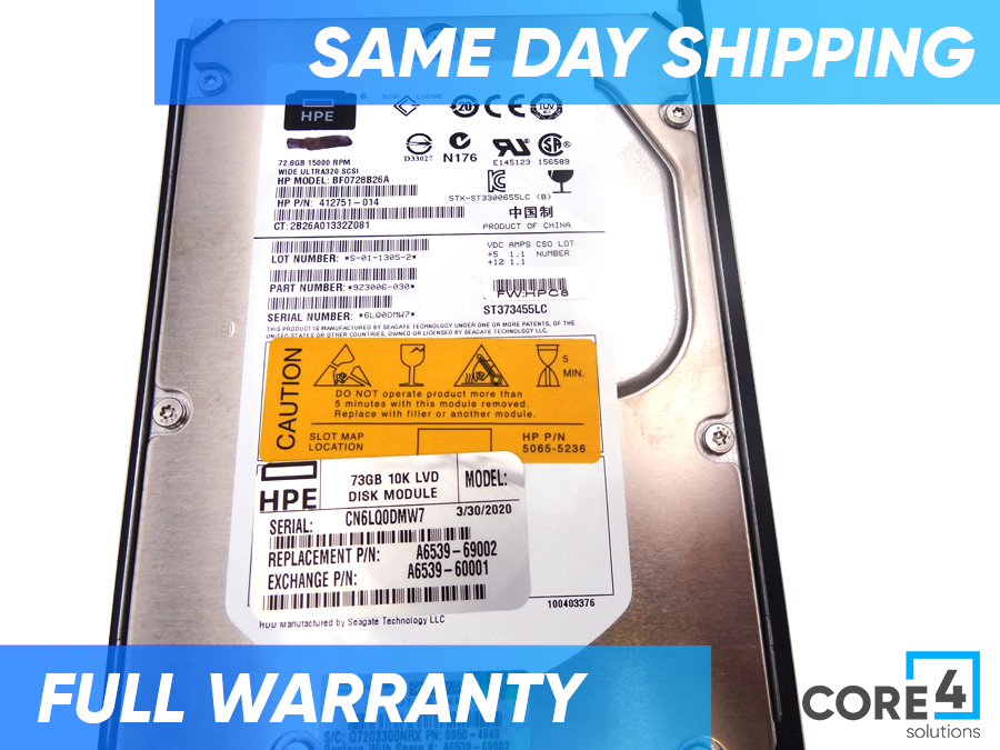 HP A6539-69002 73GB hot-swap Ultra160 (LVD) SCSI- 10,000 RPM *New Bulk* - A6539-69001