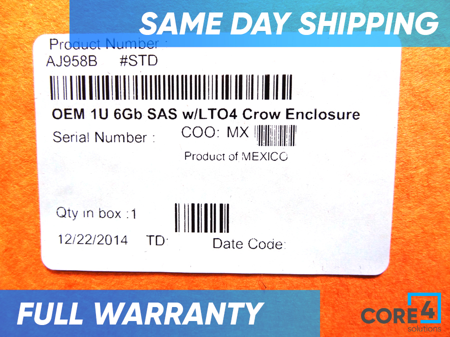 HP AJ958B 1U 6GB SAS W/LTO4 TAPE DRIVE ENCLOSURE *New Sealed*