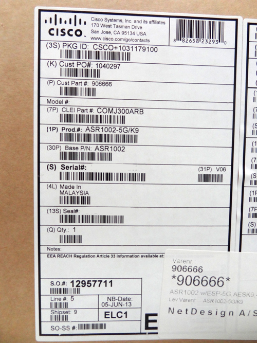 CISCO ASR1002-5G/K9 CISCO ASR 1002 W/ ESP-5G, AESK9,