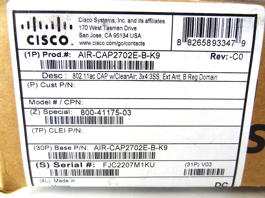 CISCO AIR-CAP2702E-B-K9 80211AC CAP W/ CLEANAIR 3X4:3SS EXN *New Open Box* 
