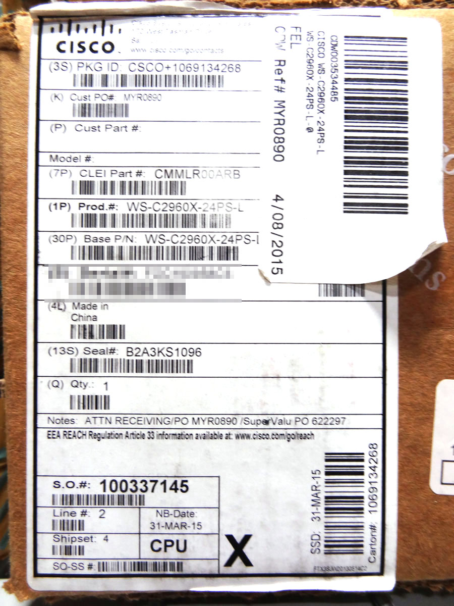 CISCO WS-C2960X-24PS-L 24 POE+GE+4 1GSFP, LAN BASE SWITCH *New Sealed* - Non-Chinese serials