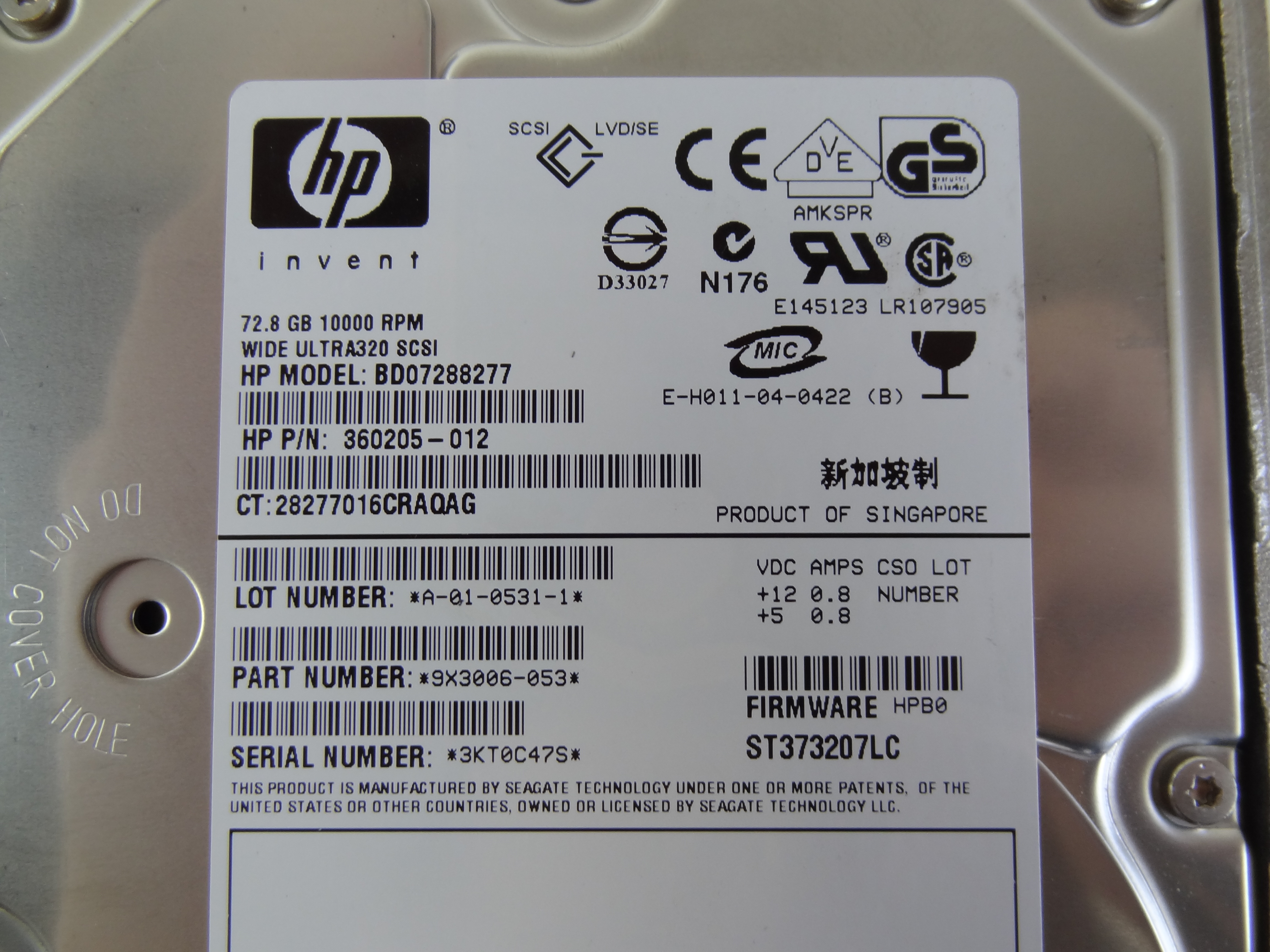 COMPAQ 289042-001 72.8GB 10K U320 DISK DRIVE - 271837-004, 286714-B22