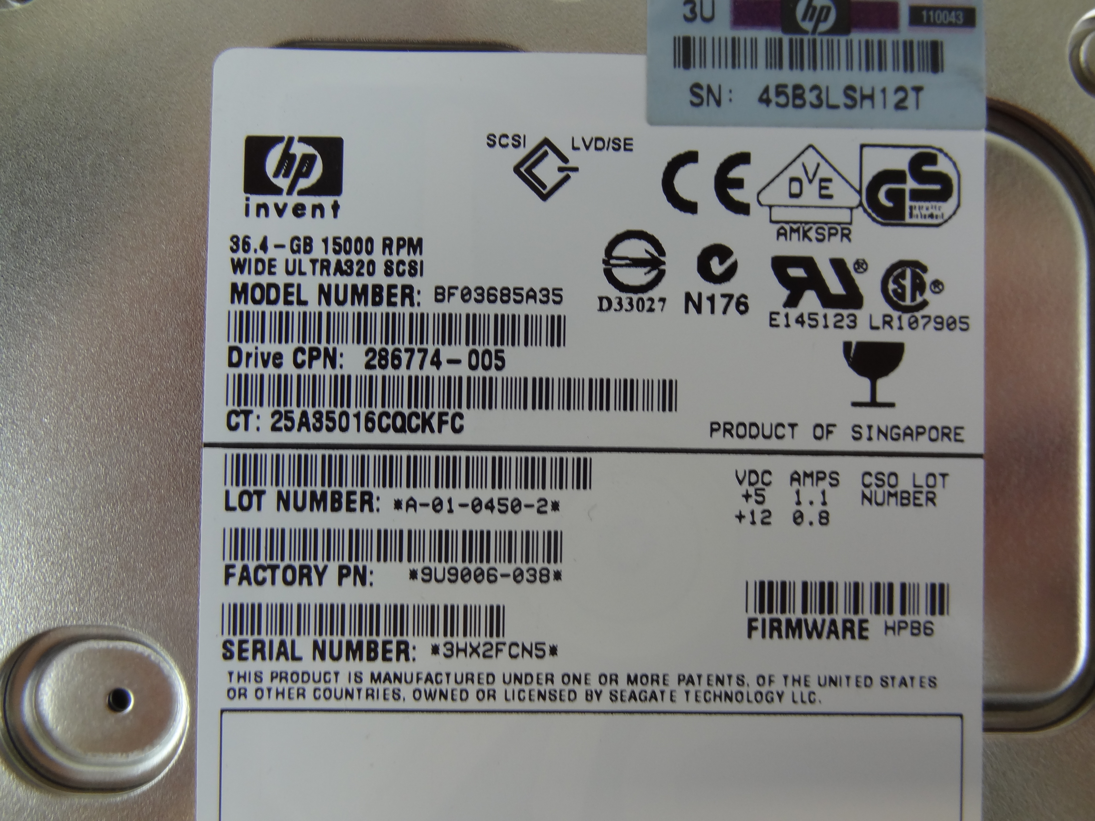 COMPAQ 289241-001 36.4GB U320 15K SCSI HARD DRIVE - 286776-B22, 356914-001, 404714-001 