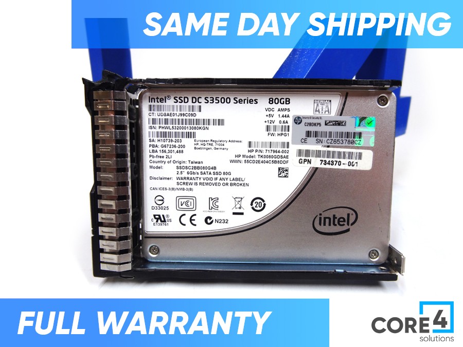 HP 734370-001 80GB 6G 2.5 SATA VE SC SSD - 734360-B21, 734562-001