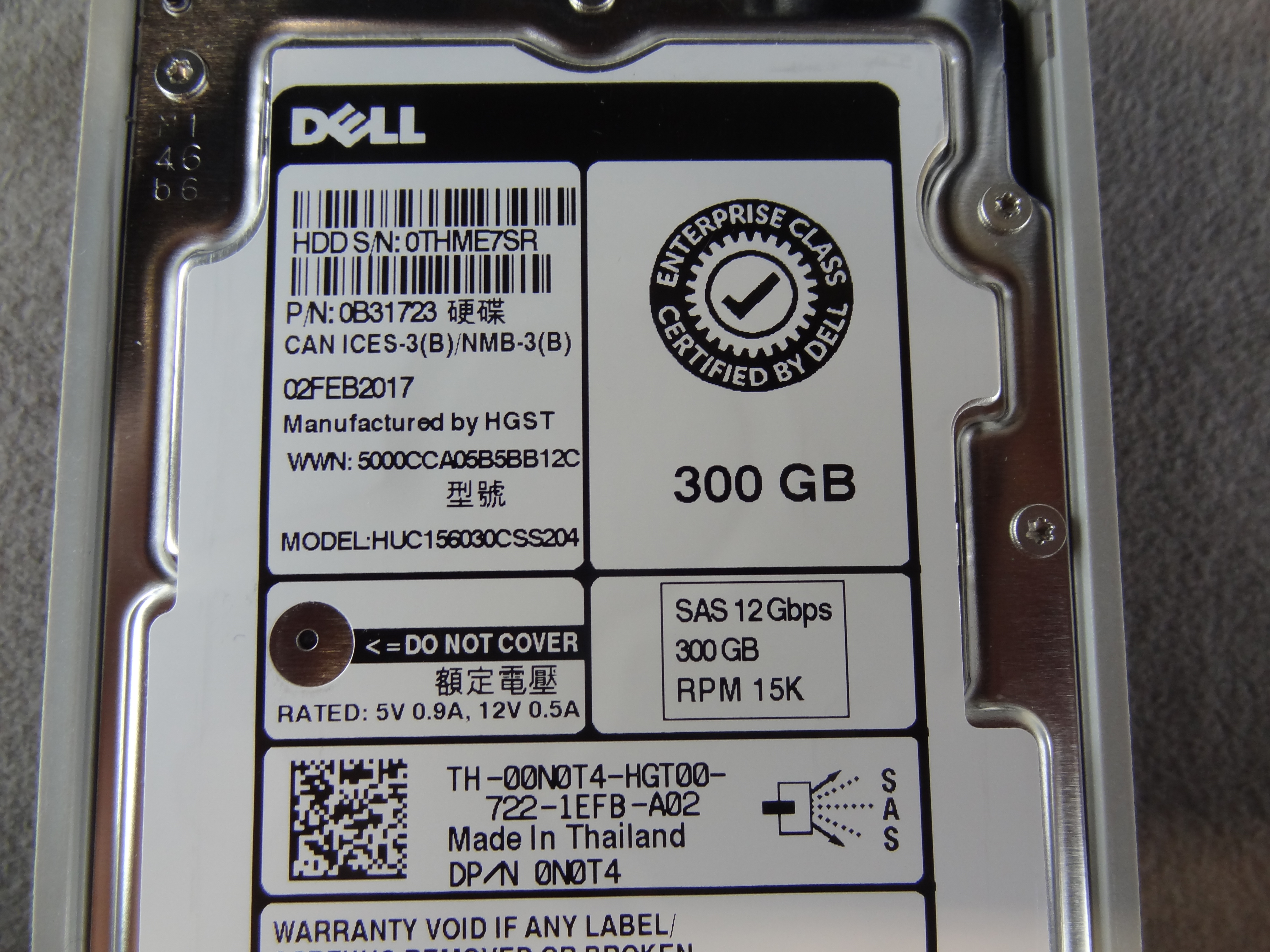 DELL 0N0T4 300GB 15K SAS 2.5IN 12G HDD