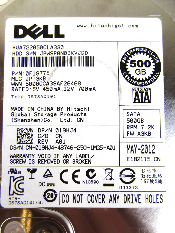 DELL 19HJ4 500GB 7200RPM SATA -II 32MB BUFFER 3.5INCH HARD DRIVE WITH TRAY FOR POWEREDGE SERVERS.