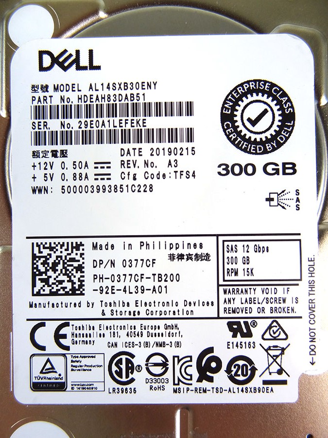 DELL 377CF 300GB 15K 2.5 SAS 12GBPS HDD