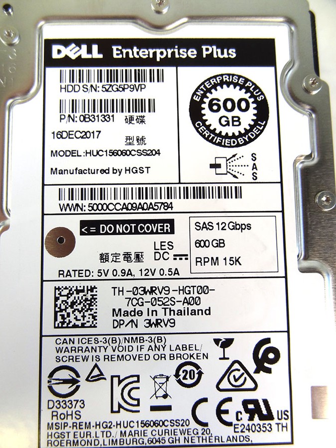 DELL 3WRV9 600GB 15K SAS 2.5 12GBPS HDD 
