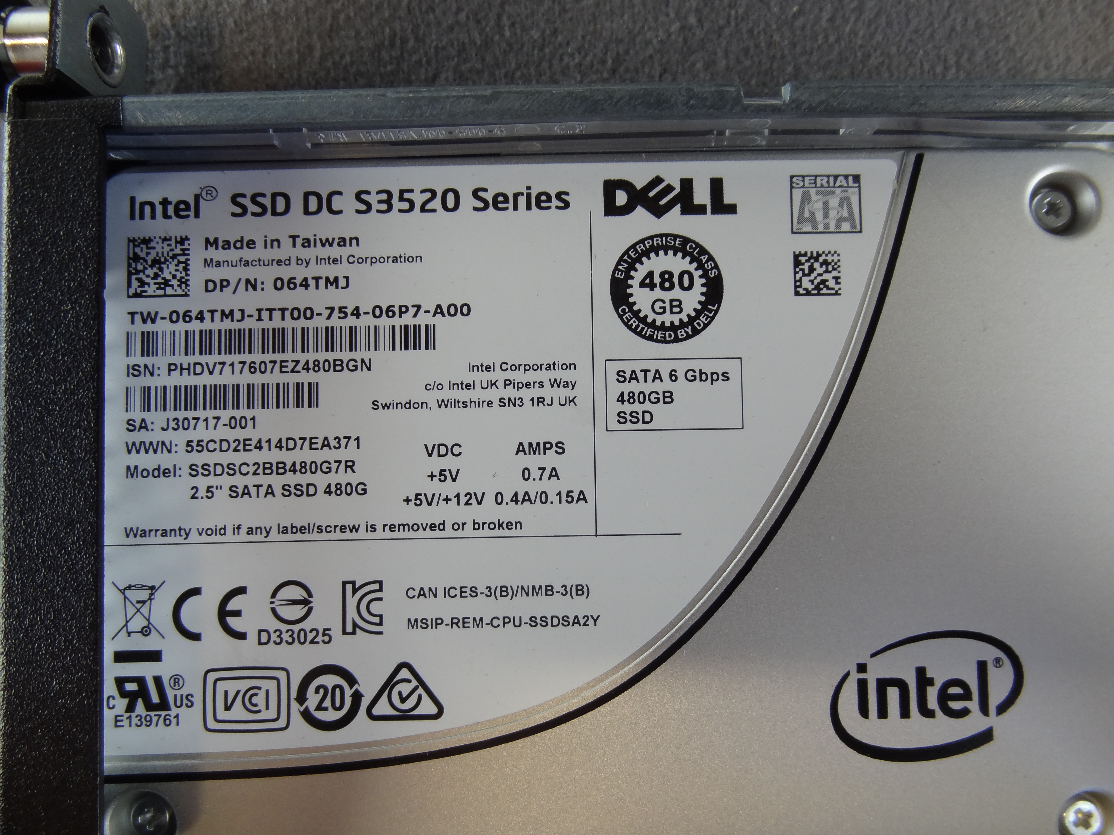 DELL 64TMJ 480GB 2.5 SSD SATA 6GBPS MLC HDD