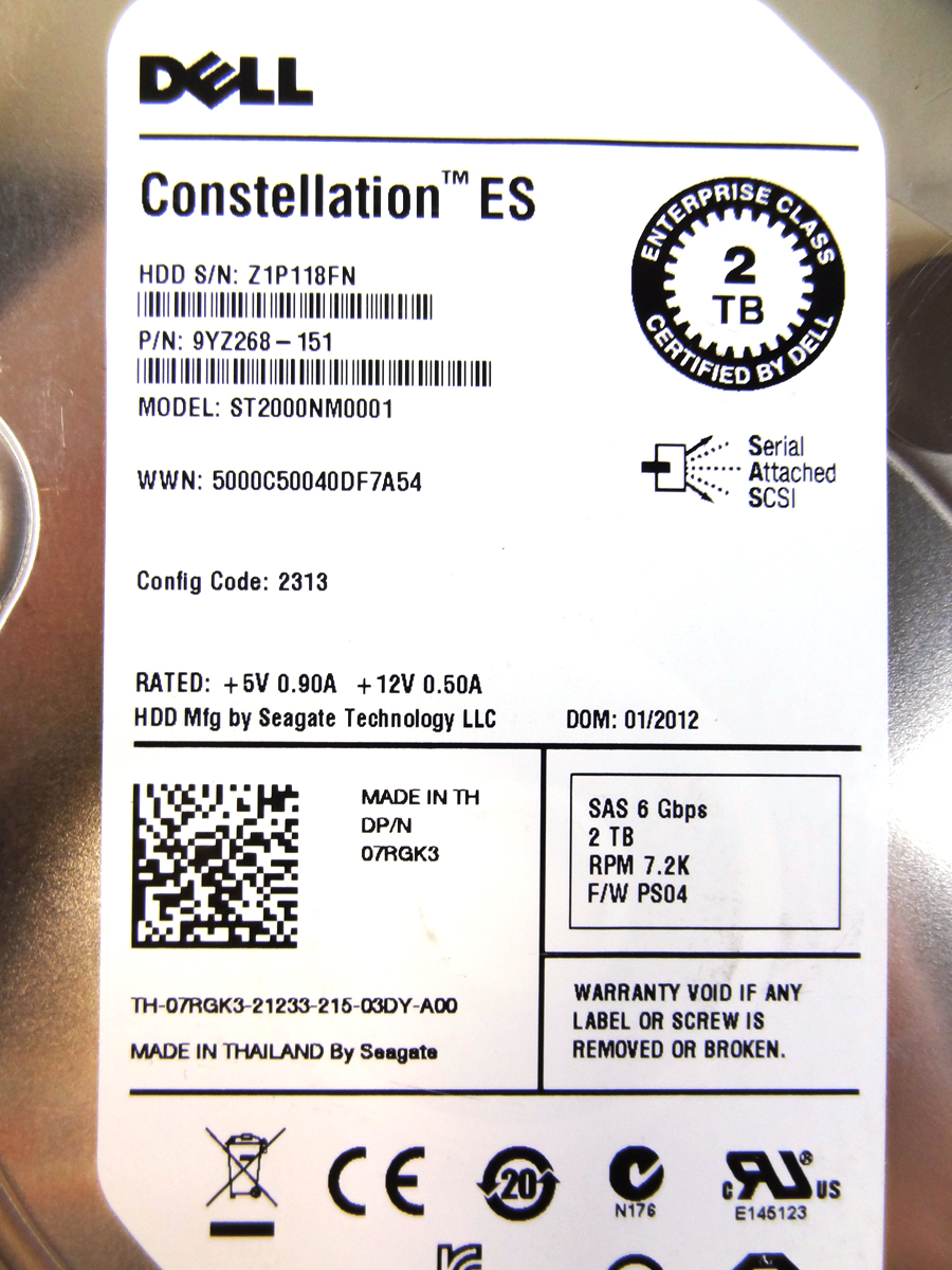 DELL 7RGK3 2TB 7.2K SAS 3.5 6GBPS NL SAS