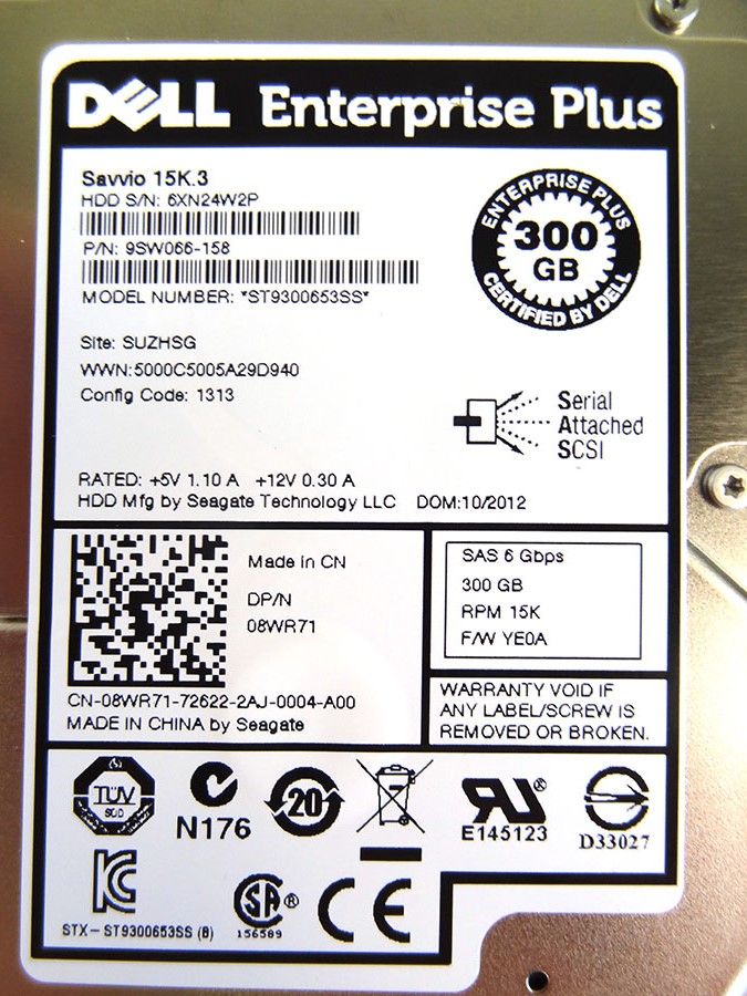 DELL 8WR71 300GB 15K SAS 2.5 6G HARD DRIVE