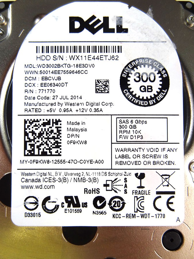DELL F9KW8 300GB 10K 2.5 SAS HARD DRIVE 
