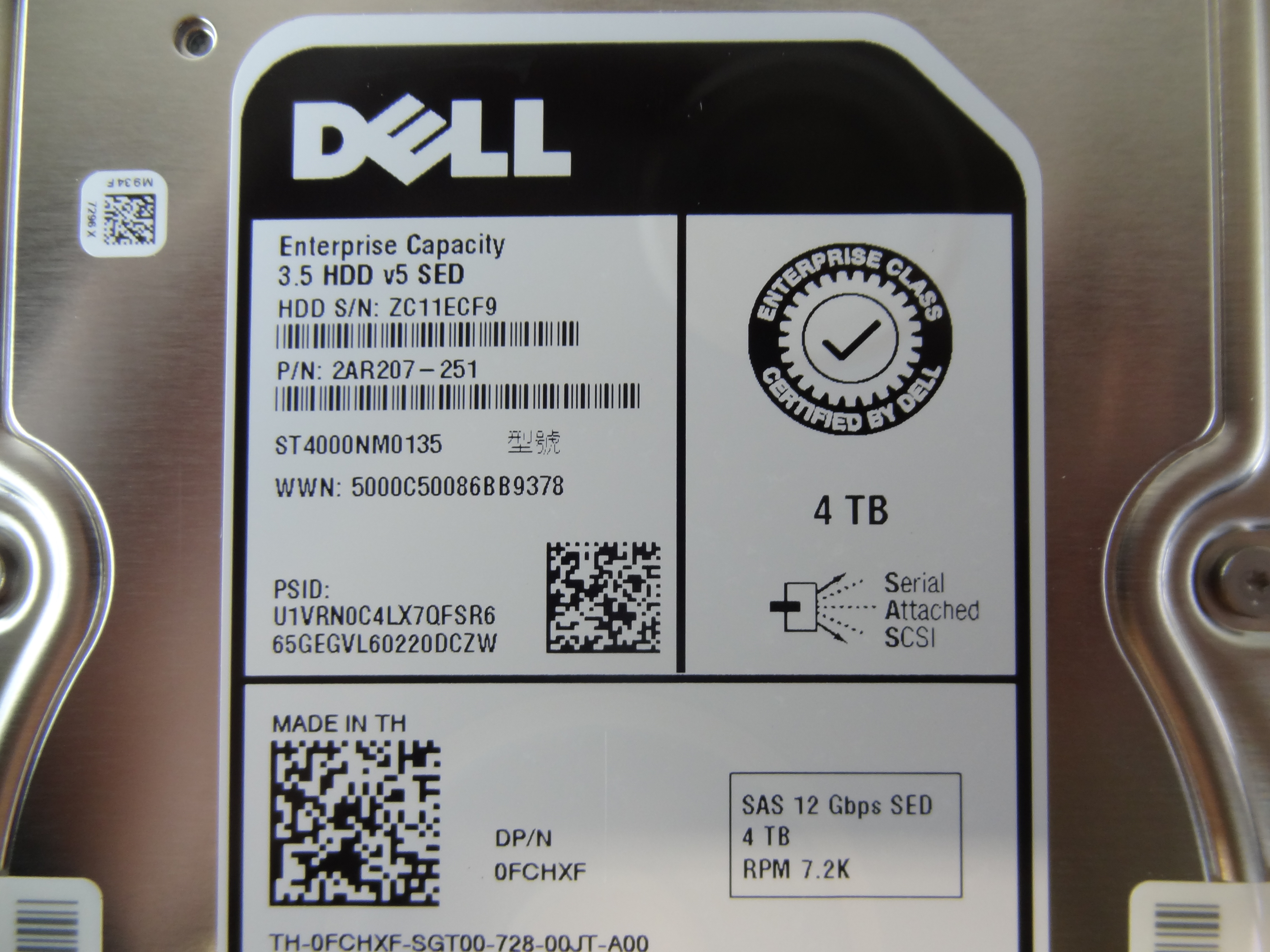 DELL FCHXF 4TB 7.2K SAS 3.5 12G SED HDD w/ R Series Tray *New Bulk*