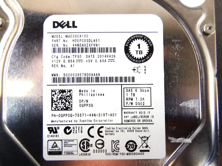 DELL GPP3G 1TB 7.2K 6GBPS SAS 3.5 HS HDD